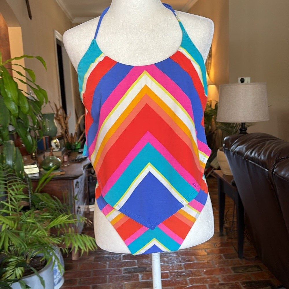 Trina Turk Sunset Chevron Handkerchief Tankini Top & Bottom Swimsuit Set size 12 - Picture 11 of 12